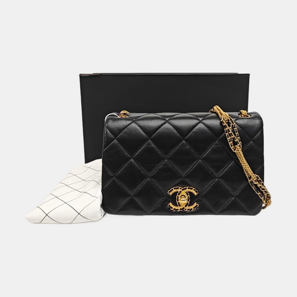 Quilted Lambskin Shoulder Bag Black