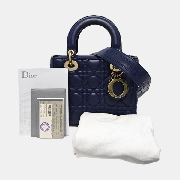 Authenticated pre-owned Lady Dior Small Cannage Lambskin Blue - Tote Bag at Looply