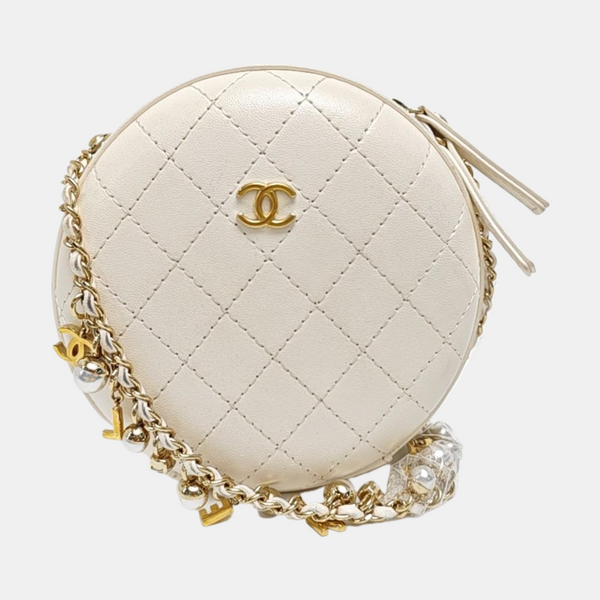 ROUND Quilted Lambskin White