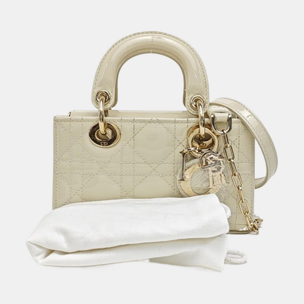 Lady D-Joy Super Mini Cannage Patent Leather White
