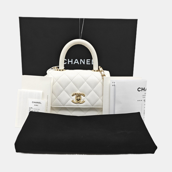 COCO HANDLE Mini Quilted Grained Calfskin White