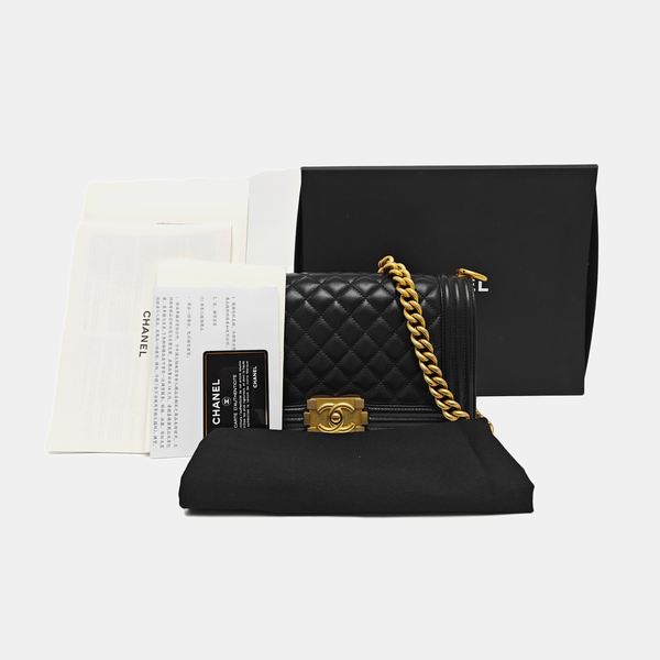 BOY CHANEL Medium Quilted Grained Calfskin Black