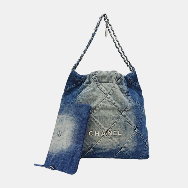 CHANEL 22 Medium Quilted Denim Blue