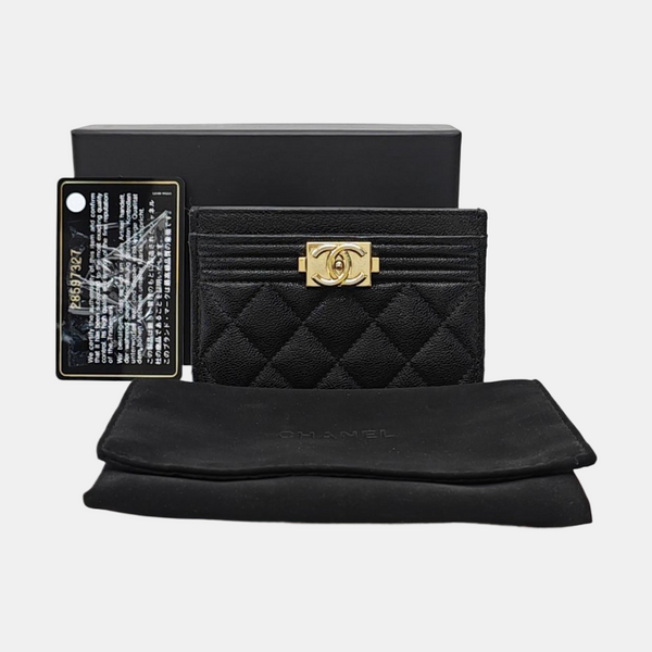 BOY CHANEL Quilted Grained Calfskin Black Card Holder