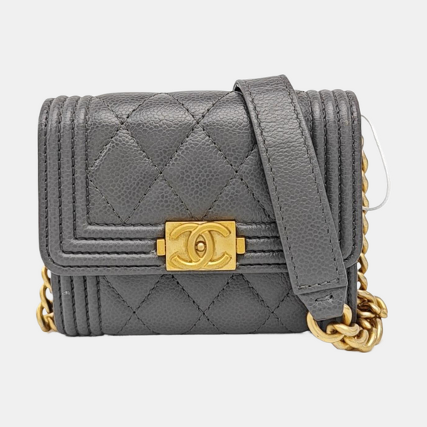 BOY CHANEL Quilted Grained Calfskin Gray