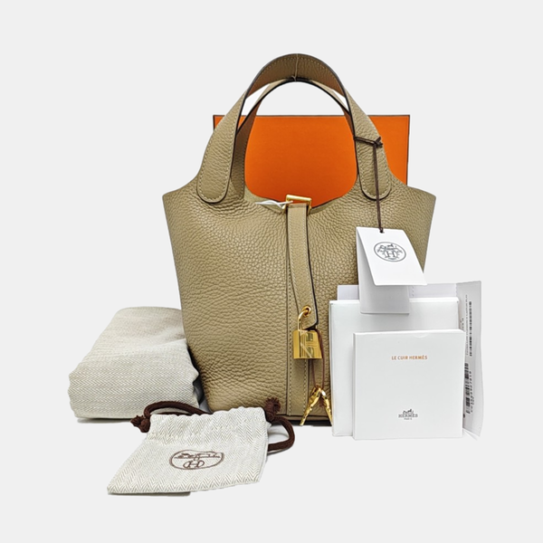 Authenticated pre-owned Picotin Lock 18 Clemence Beige - Bucket Bag at Looply
