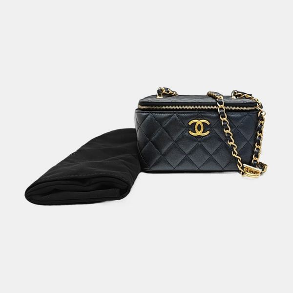 VANITY CASE Small Quilted Grained Calfskin Black