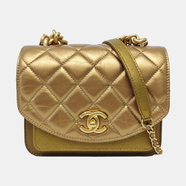Quilted Calfskin Shoulder Bag Gold