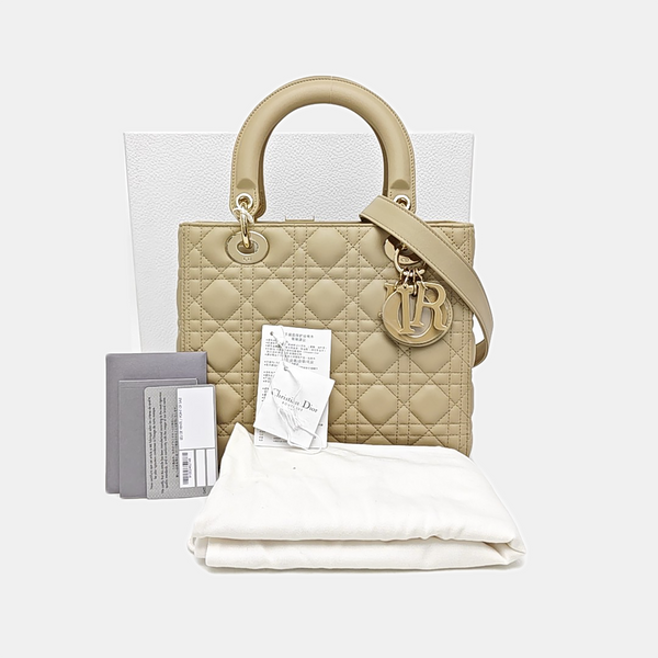 Lady Dior Medium Cannage Calfskin Beige