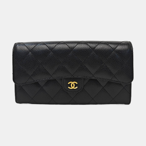 CLASSIC FLAP Mini Quilted Grained Calfskin Black Wallet