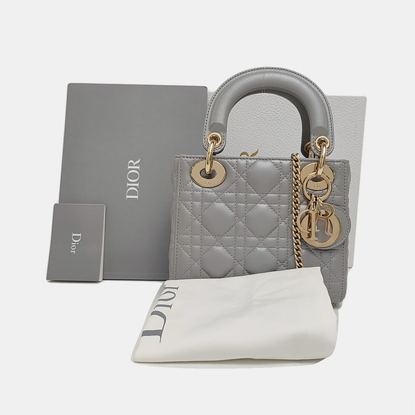 Lady Dior Mini Piel de Cordero Acolchada Gris