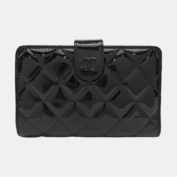 Quilted Patent Leather Wallet Black