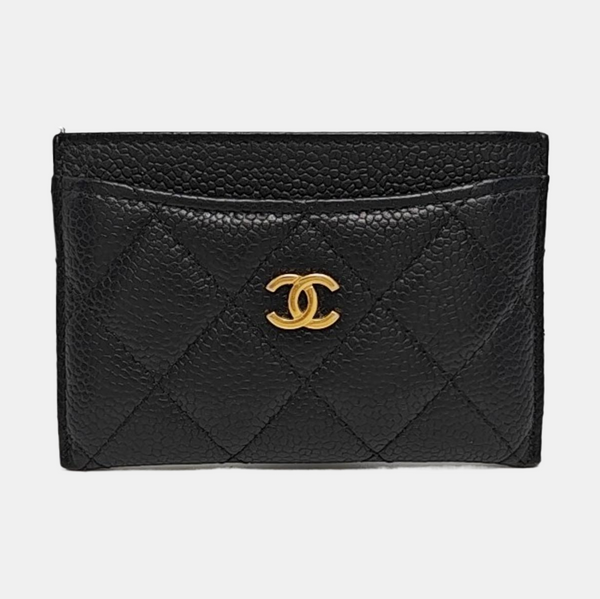 Authenticated pre-owned CLASSIC FLAP Quilted Grained Calfskin Black Card Holder - Card Holder at Looply