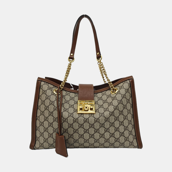 Padlock Medium Monogram Coated Canvas Beige