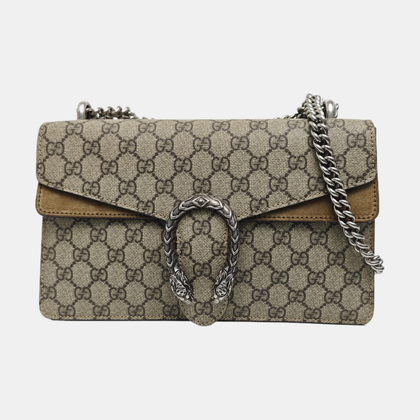 Dionysus Small Monogram Coated Canvas Beige