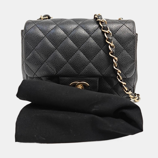 CLASSIC FLAP Mini Quilted Grained Calfskin Black