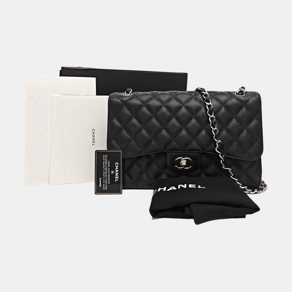 CLASSIC FLAP Jumbo Quilted Grained Calfskin Black