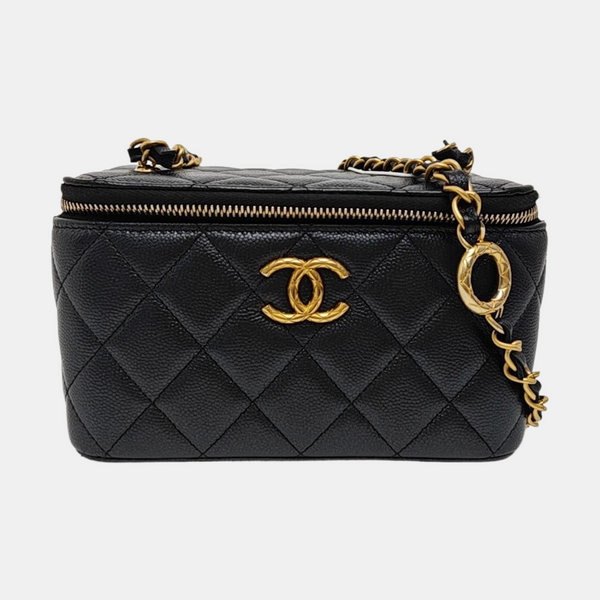 VANITY CASE Small Quilted Grained Calfskin Black