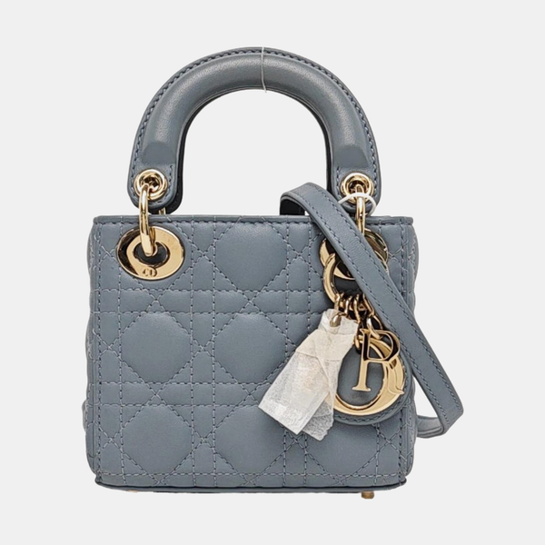Authenticated pre-owned Lady Dior Super Mini Cannage Lambskin Blue - Tote Bag at Looply