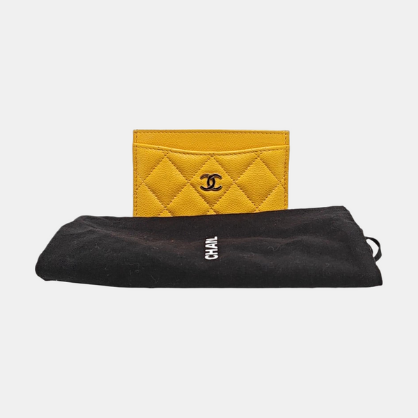 Quilted Grained Calfskin Card Holder Yellow