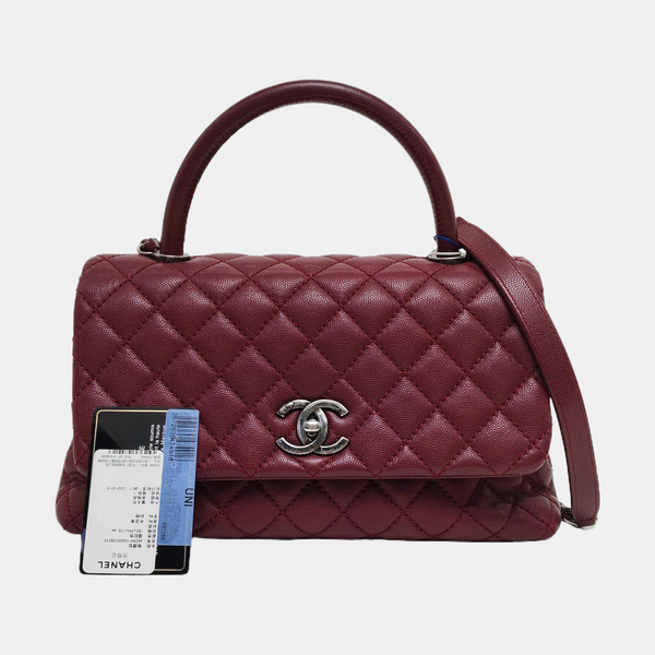 Coco Handle mediana de piel de becerro granulada acolchada burdeos