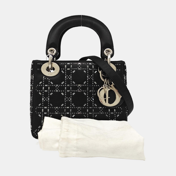 Lady Dior Mini Cannage Silk Satin Black