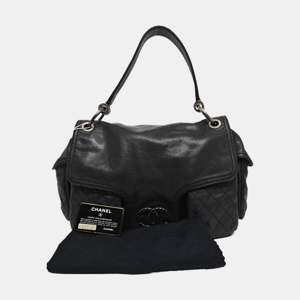 Quilted Grained Calfskin Top Handle Bag Gray