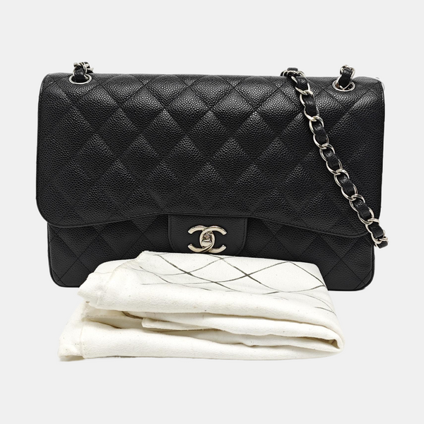 CLASSIC FLAP Jumbo Quilted Grained Calfskin Black