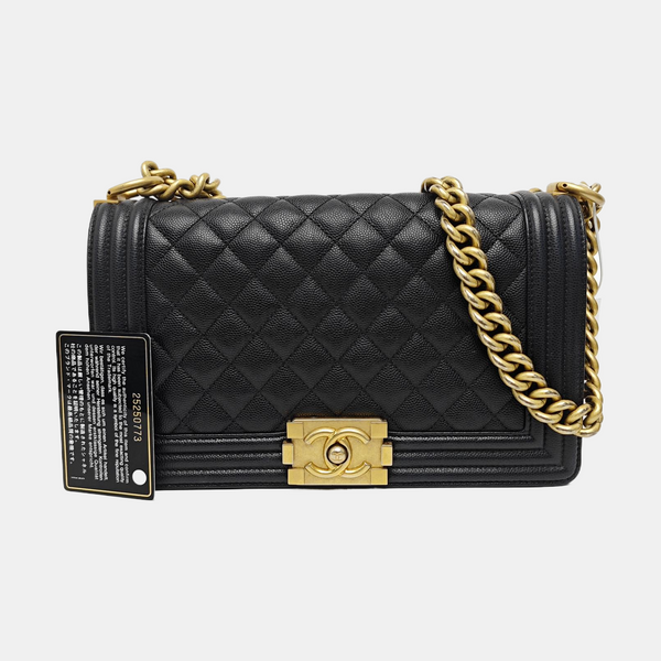 BOY CHANEL Medium Quilted Grained Calfskin Black