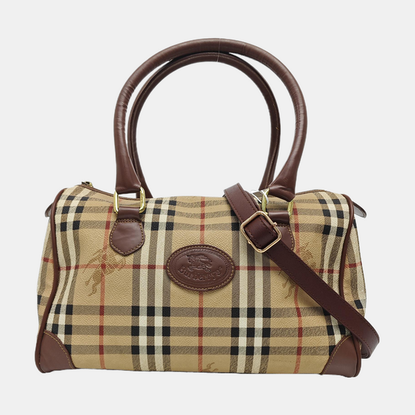 Coated Canvas Top Handle Bag Brown