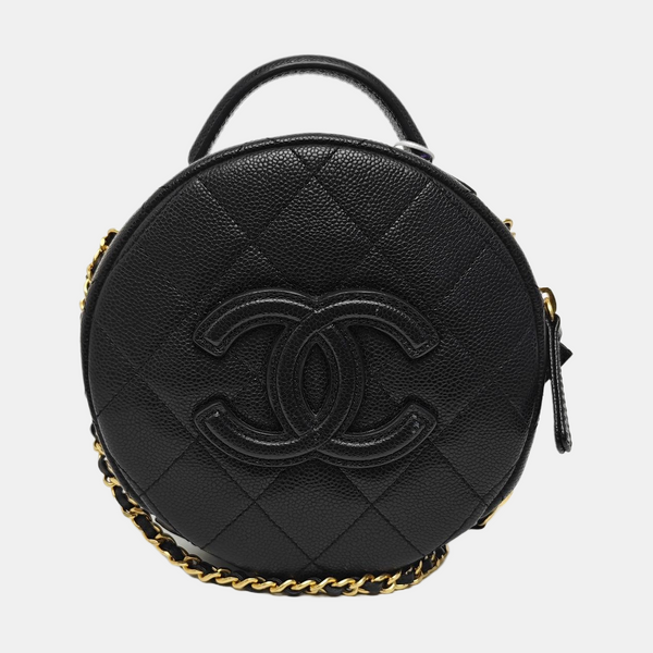 Quilted Grained Calfskin Shoulder Bag Black