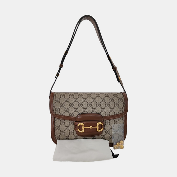 Horsebit 1955 Medium Monogram Coated Canvas Beige