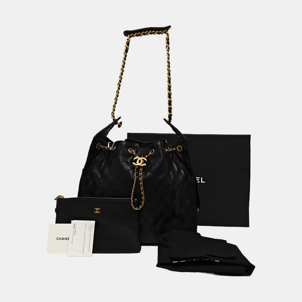 CHANEL 25 Medium Quilted Grained Calfskin Black