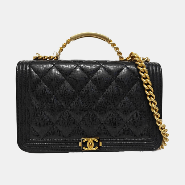 BOY CHANEL Mini Quilted Grained Calfskin Black