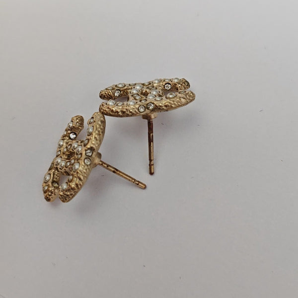Faux Pearl Gold Stud Earrings