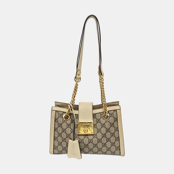 Padlock Small Monogram Coated Canvas Beige
