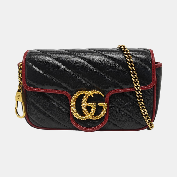 Authenticated pre-owned GG Marmont Super Mini Quilted Calfskin Black - Shoulder Bag at Looply