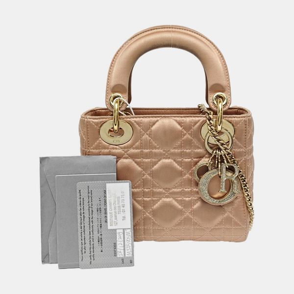 Lady Dior Mini Cannage Silk Satin Rose Gold