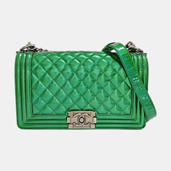 BOY CHANEL Medium Quilted Patent Leather Green