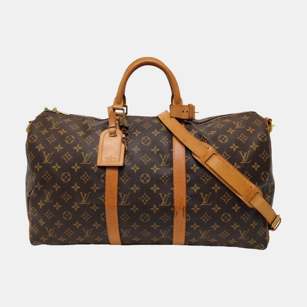 KEEPALL 50 Monogram Coated Canvas Brown