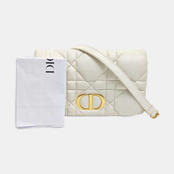 Dior Caro Small Cannage Calfskin White