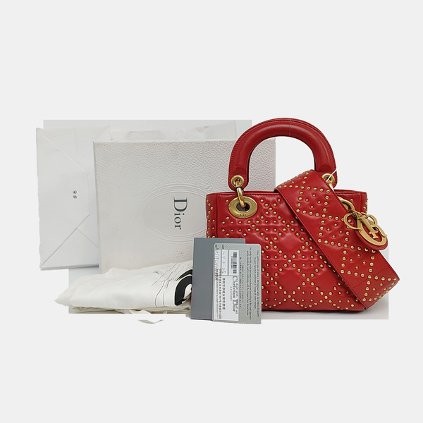 Authenticated pre-owned Lady Dior Mini Cannage Lambskin Red - Tote Bag at Looply