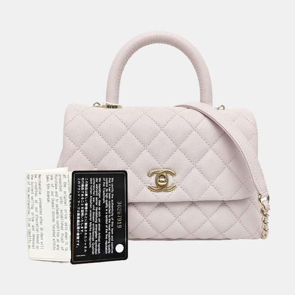 COCO HANDLE Small Quilted Grained Calfskin Pink