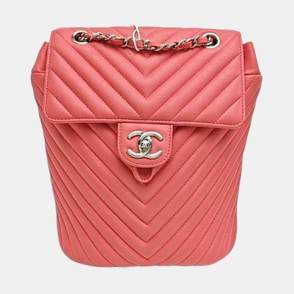 Chevron Calfskin Backpack Pink