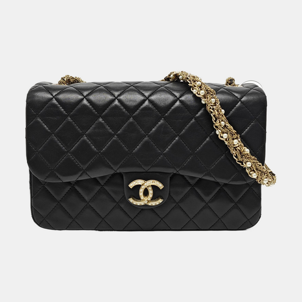 Quilted Lambskin Top Handle Bag Black