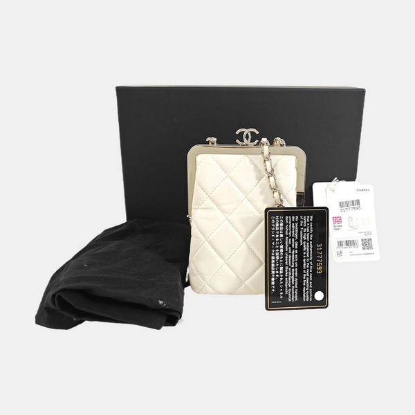 Quilted Lambskin Shoulder Bag White