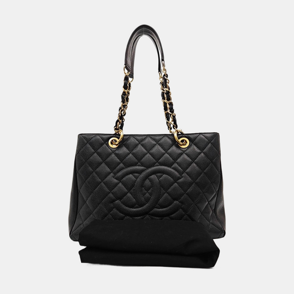 CHANEL GST Large Quilted Grained Calfskin Black