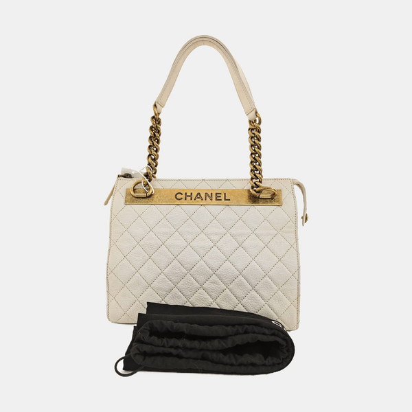 Quilted Grained Lambskin Shoulder Bag White