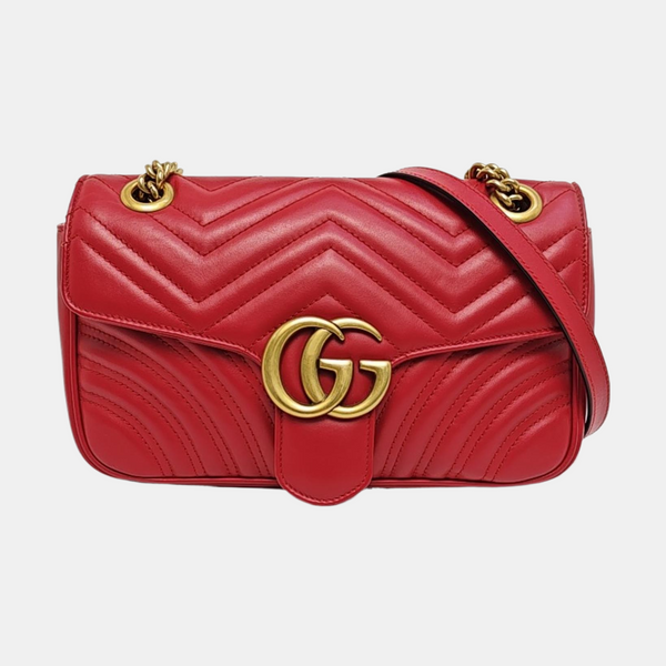 GG Marmont Mediana Piel Acolchada Roja
