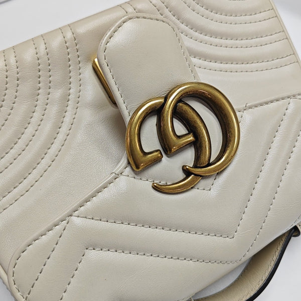 GG Marmont Mini Quilted Calfskin White